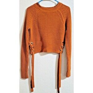 Women's Guess Sweater Sz Med. Orange Cropped Chunky Herringbone Knit Retro Boho